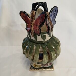 Heather Goldminc 2000 Blue Sky Clayworks Butterfly Ceramic Candle Holder Lantern